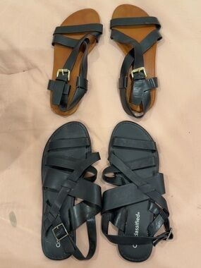 Classified Black Strappy Leather Sandals Duo